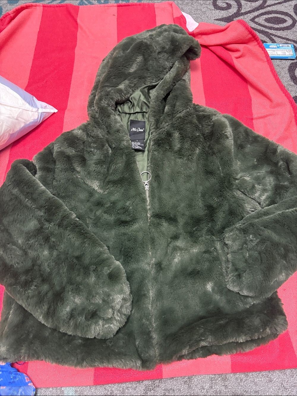 Me Jane Olive Green Faux Fur Teddy Jacket with Hood